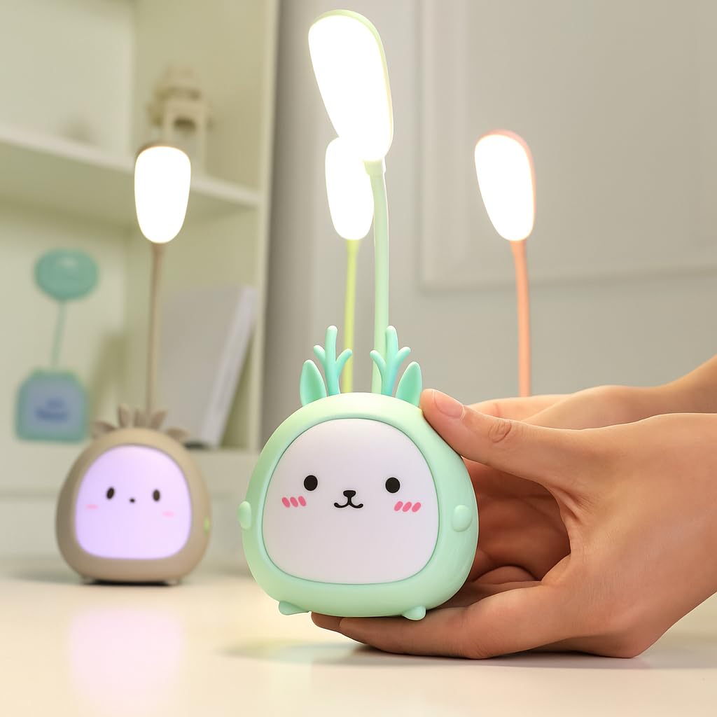 IMNISHNAY Cute Rabbit LED Desk Lamp for Study & Reading | Adjustable Flexible Neck | Eye-Caring LED Table Lamp | Bedroom, Study Table & Office | USB Rechargeable (Green)-image-40