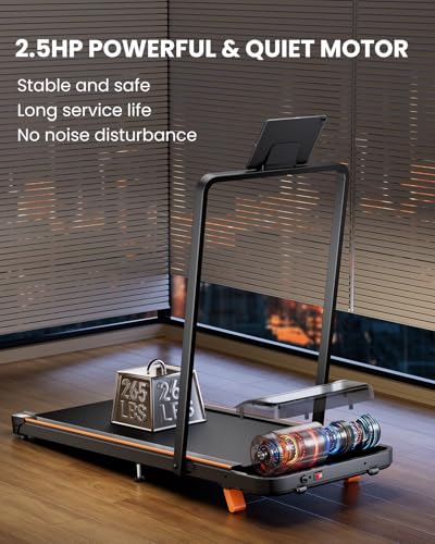 Image of Abonow Portable Walking Pad with Handle Bar for Home & Office, 2 in 1 Under Desk Treadmill with 8% Incline, 2.5HP Small Foldable Compact Treadmills Walking Machine, LED Display, 265 LBS
