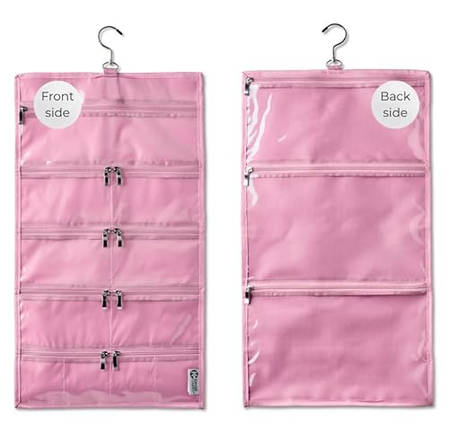 Kendall Country On-The-Go Organizer, 14 Clear Vinyl Pockets, Hanging Travel Case for Makeup and Accessories, 13.5 x 24 inches (Cotton Candy, Large)