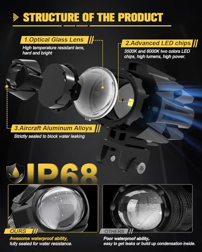 Image of CO LIGHT LED Motorcycle Fog Lights 60W 18000LM Driving Auxiliary Lights 7 Modes Amber White Light Combo with Waterproof Wire Harness Kit, Universal Fit for Motorcycle SUV ATV UTV, 2PCS