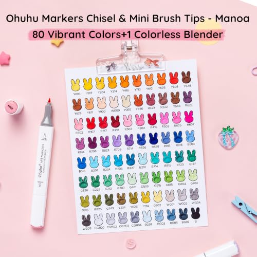 Image of Ohuhu Alcohol Markers for Starters 80-color Mini Brush & Chisel -Manoa | Dual Tips Coloring Illustration Sketching Art Marker Set for Adult Beginner, Great Value Pack for Students' Art Class
