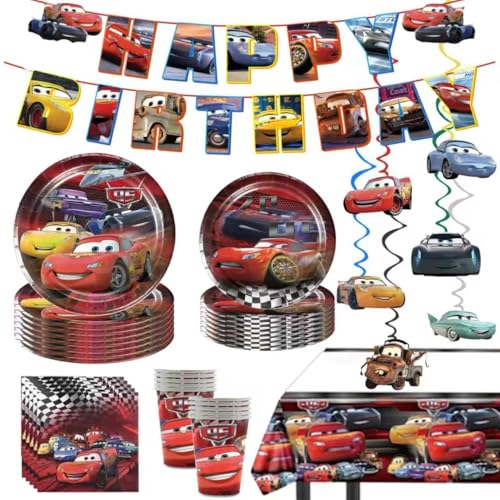 88 Psc Cars Birthday Party Supplies Set Cars Theme Plates Cups Utensils Napkins Tablecloth