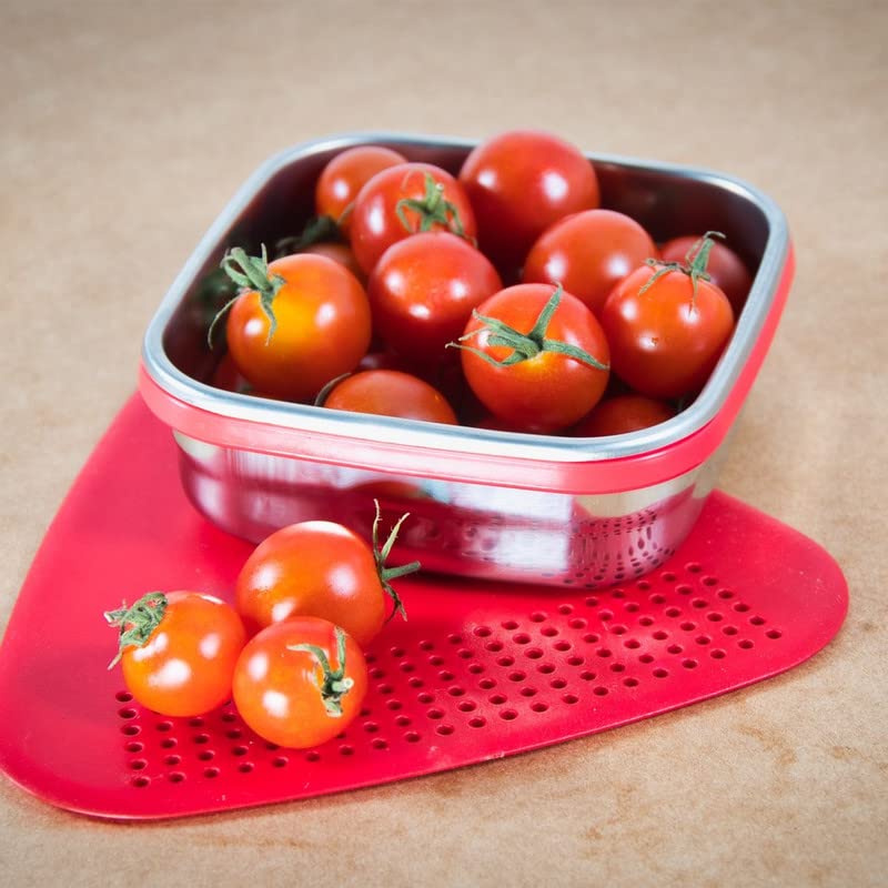 Image of Veigo Original Stainless Steel Medium Snack Box (300 ml), Airtight & Leakproof, Freezer & Dishwasher Safe, Snacks Box for School, Silicone Ring & Polymer Frame, Safe Lid Lock, Red