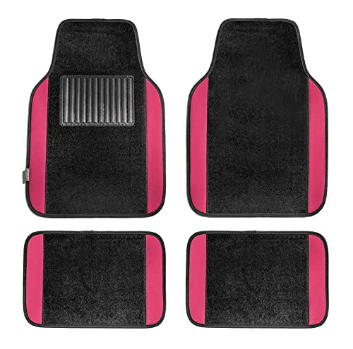 Image of FH Group Automotive Floor Mats - Universal Fit Premium Carpet Car Mats with Driver Heel Pad, Full Set for Cars, SUVs & Trucks - Pink
