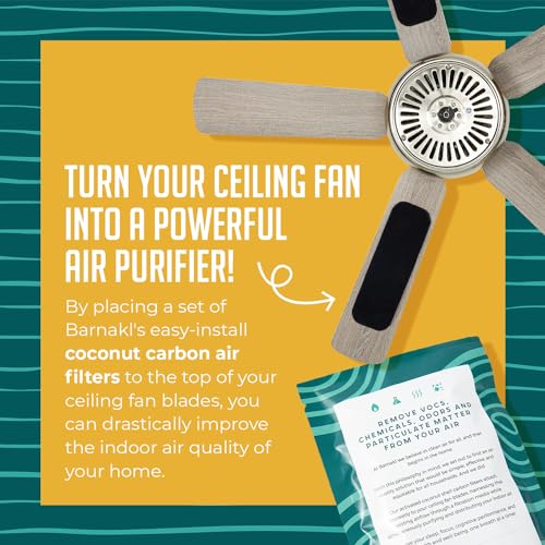 Barnakl Ceiling Fan Air Purifier Pads, Activated Coconut Shell Carbon Fan Filters Trap Dust, Odors & Allergens, Easy-Stick Universal Fit for Ceiling Fan Blades, Odorless & Unscented - (3 Count)