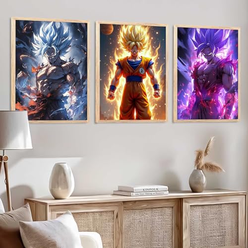 Image of walllane Japanese Anime Framed Posters for Living Room Bedroom Gaming Room Studio | Japanese Anime Characters Aesthetic Poster with Frame Wall Decor Set Of 3 (10 X 13 inch)