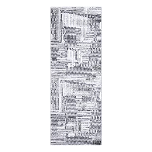 Bloom Rugs Mysia Washable 7 Ft Runner - Ivory/Gray Modern Geometric Runner For Entryway, Hallway, Bathroom, And Kitchen - Exact Size: 2'6" X 7' #TOP1
