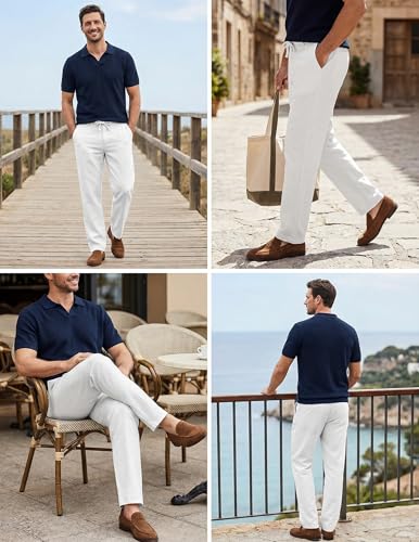 Image of COOFANDY Men's Cotton Linen Pants Casual Drawstring Dress Pants Beach Summer Lightweight Trousers