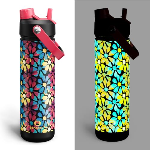 Image of ENCOOL Insulated Water Bottle with Straw Stainless Steel Water Bottle, Leak-Proof, BPA-Free, Double Wall Vacuum Keeps Cold for 24 Hours for Sports, Travel, School (26 oz, Vivid Flora)