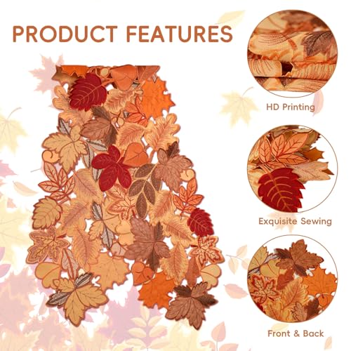 Fall Table Runner 120 Inches Long Autumn Maple Leaf Embroidered Runner - image 5