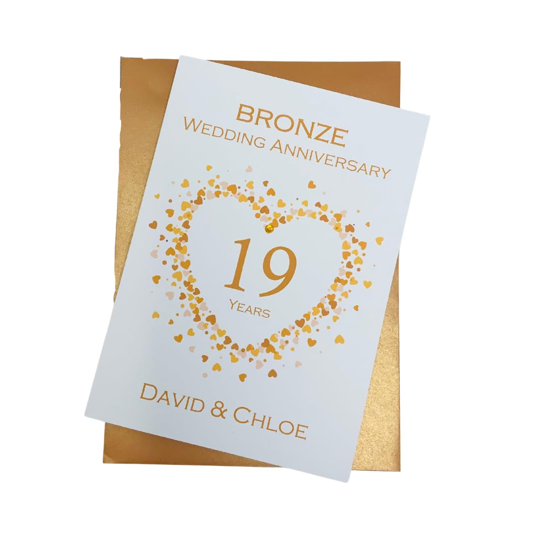 19th Wedding Anniversary Card - Bronze 19 Year Nineteenth Anniversary Greeting Card, Personalised Gift for Wife, Husband, Parents, Couple Friends (Love Heart) โ image 1