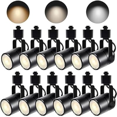 Bravsekai 3CCT LED Track Lighting Heads, Dimmable GU10 H Type Track Lights Head 3-Color Selectable Indoor Ceiling Spotlight Fixtures for Art Exhibits Kitchens Hallways 12 Pack, Black