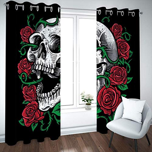 Rideaux occultants opaques à oeillets noir et crâne 132x225 cm lot de 2 - 3