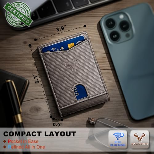 Image of BULLIANT Men Slim Leather Pocket Wallet Bill Holder 11Cards-Genuine Leather | RFID Blocking | Easy Access | Gift Boxed