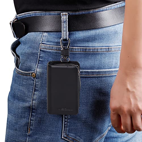 Image of VISOUL Car Key Case Holder Double Zipper, Leather Car Smart Key Fob Case with Keychain for Men and Women