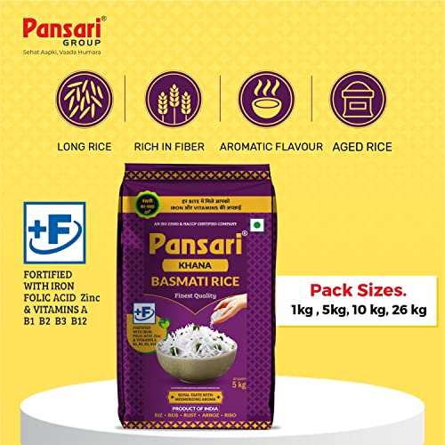 Image of Pansari Basmati rice Combo Royal & Khana, Great Taste and Mesmerizing Aroma | Long Grain, Naturally Aged(2-Years) with Fortified | Basmati Rice, Biryani Rice, Pulao Rice (5+1Kg)