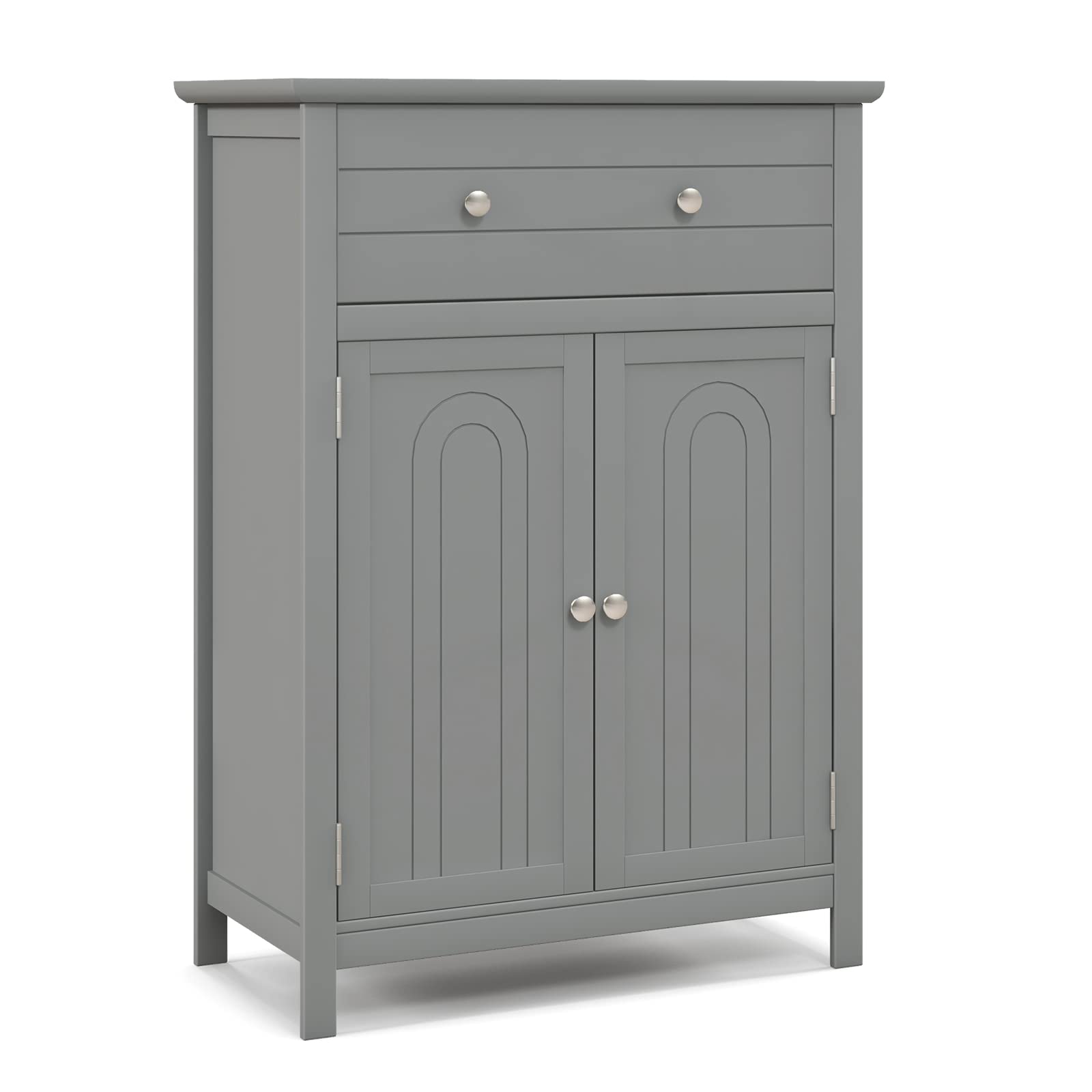 Tangkula Bathroom Floor Cabinet, Free Standing Wooden Storage Cabinet with Large Drawer and 2 Doors, 3 Heights Adjustable Shelf, Organizer for Living