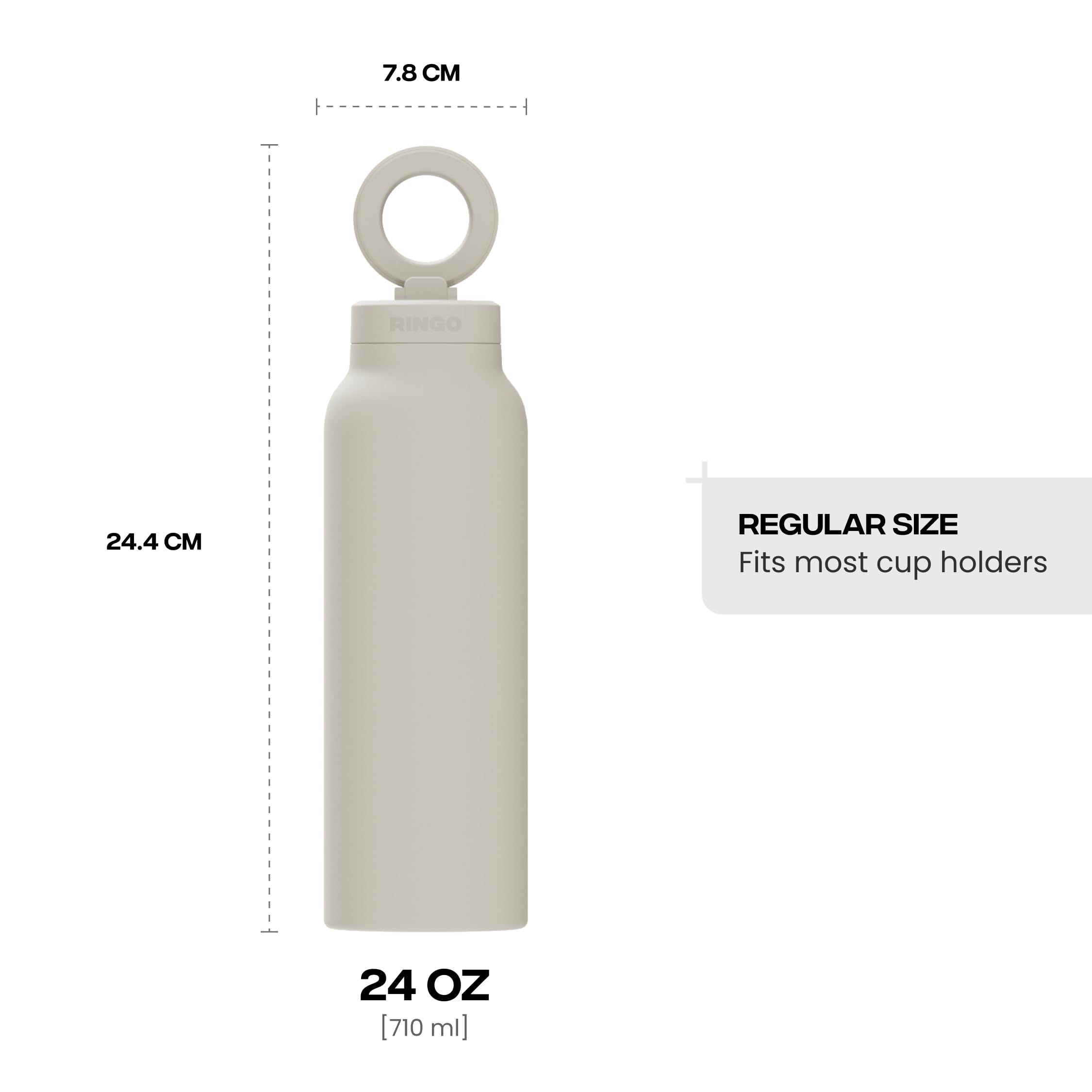 Ringo Pro Trinkflasche aus Edelstahl mit drehbarem Magnethalter für Smartphone, 710 ml, Elfenbein