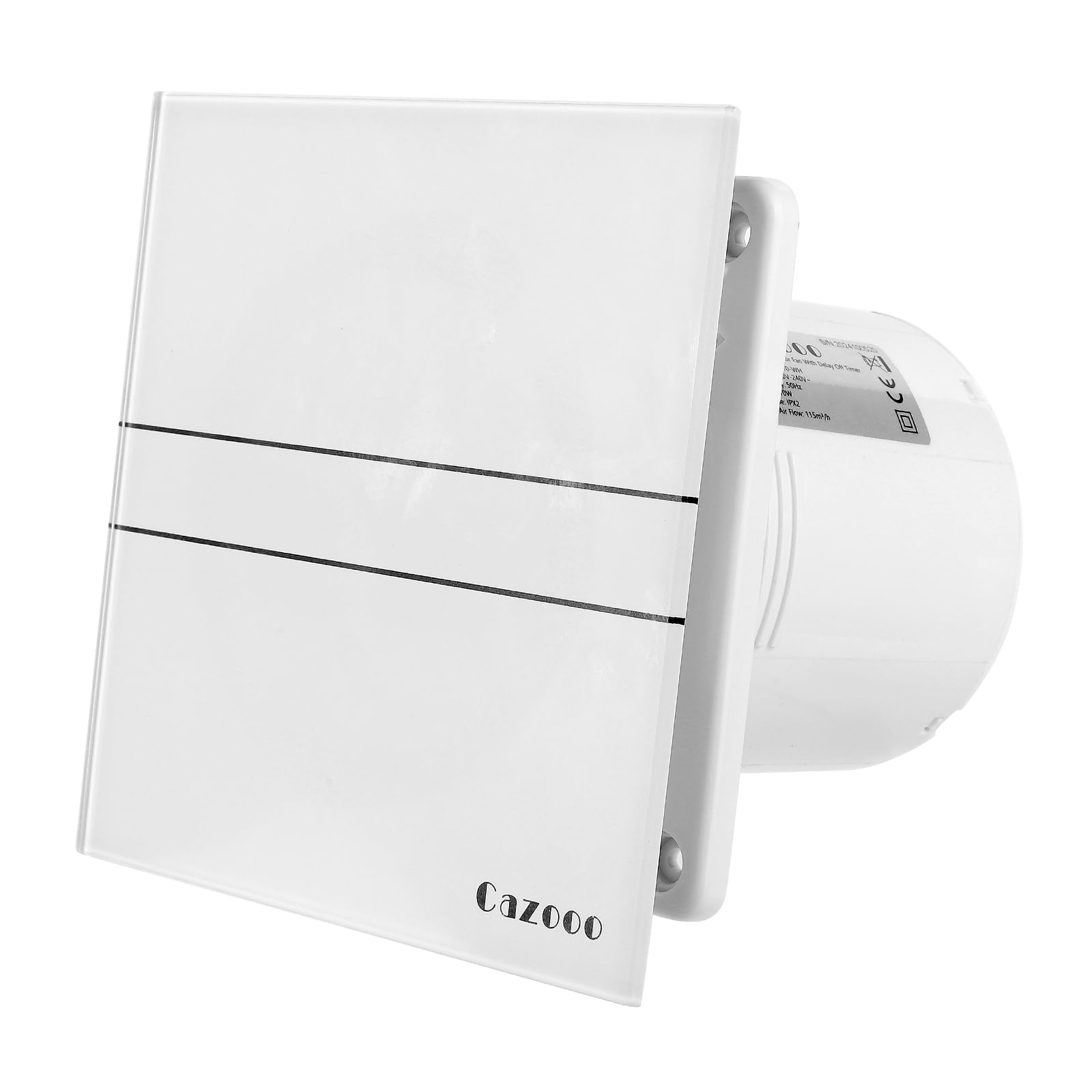 Cazooo 100mm Bathroom Extractor Fan, 115m³/h Beige Glass Silent Bathroom Fan with Backflow Flap