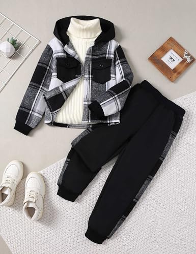 Toddler Boy Clothes Plaid Hooded Long Sleeve Sweatshirt And SweatPants With Pocket-2 Piece Boys Outfits4