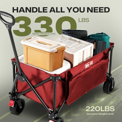 Overmont Bollerwagen – 8,1CM Breite Räder – 150I (Farbe: Rot) - 4