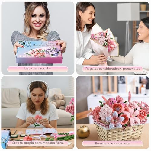 Miniatura 5 de Funtopia 540 Limpiapipas Manualidades 6 Colores Surtidos, Kit Flores Con Tallos De Chenilla, Estambres, Alambre Floral Y Cinta - Incluye Guía De 15 Diseños Para Ramos Diy Y Decoración