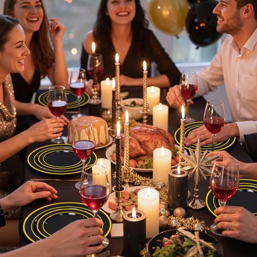 WDF Partyware 350pc Gold Plastic Dinnerware - Disposable Dinner & Dessert Plates, Plastic Silverware, Napkins & Cups - Image 9