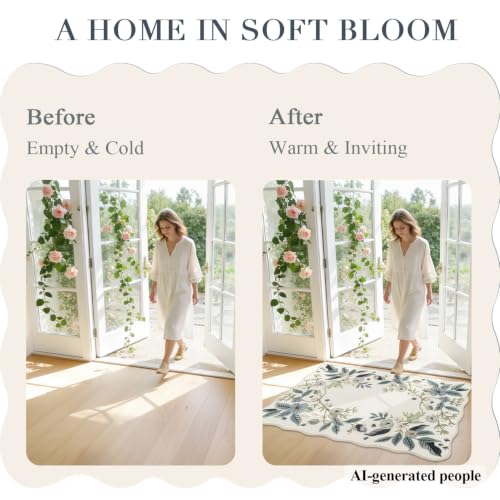 Tapete decorativo floral BSICPRO 2x3 pies blanco crema miniatura 5