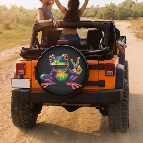 Image of Delerain Spare Tire Cover Colorful Peace Frog Wheel Covers Sun Protection Waterproof for Truck RV Trailer SUV and Many Vehicle (14 Inch for Diameter 23 inch-27 inch)