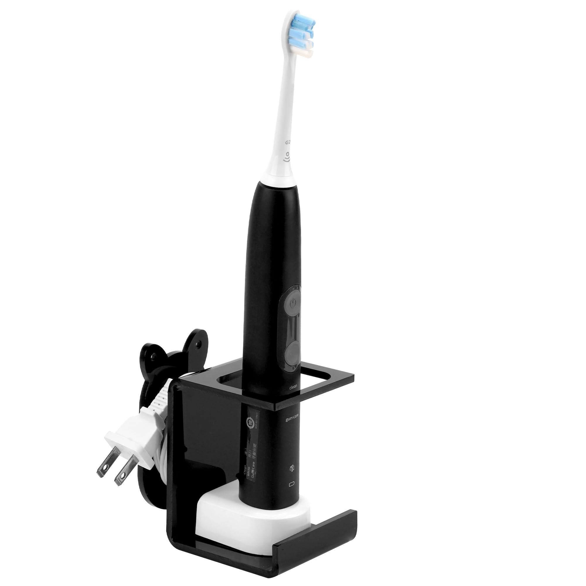 Electric Toothbrush Holder Wall Mounted, Electric Toothbrush Cord Organizer Holds 1 Chargers, Self Adhesive Electric Toothbrush Stand for Bathroom, Medicine Cabinet, Dorm (Black)