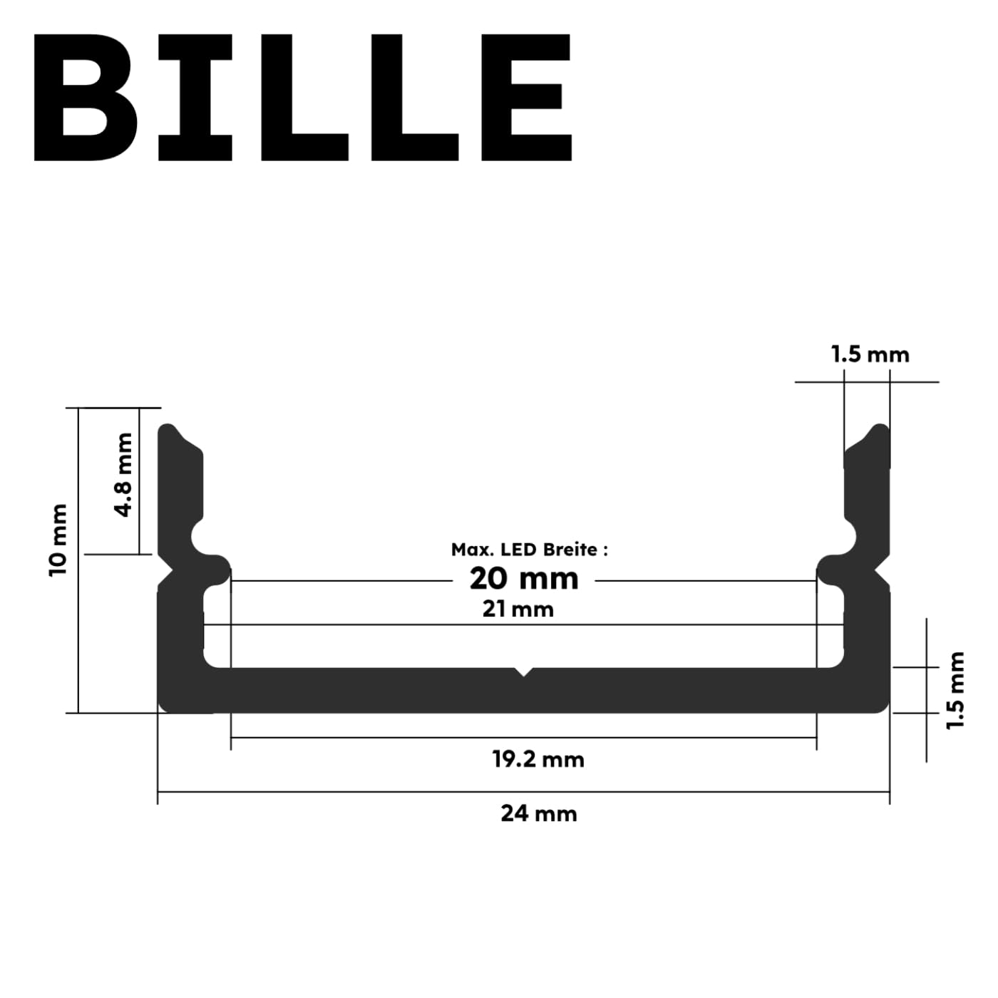 Weißes LED Aluminiumprofil - Aufputzprofil 200 cm | Opale Abdeckung + Zubehör | für bis zu 20 mm LED-Streifen | kompatibel mit Philips Hue | 2m | Bille