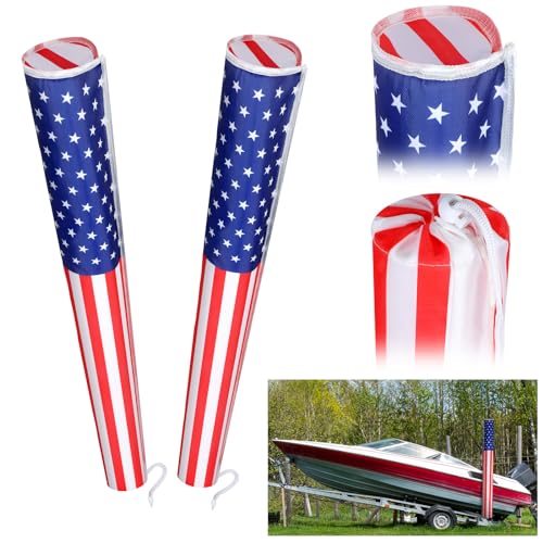 DaisyInner 2 Pcs 48" USA Boat Trailer Guide Pole Pad and Cover with Capped Ends Heavy Duty 600D Oxford Cloth Boat Guide Poles Cover 4th of July American Flag Boat Trailer Capped Guide Pole Pad