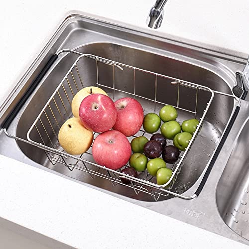 Küchen-Geschirrtrockner Edelstahl Einstellbare Waschbeckenablauf Rack Single Layer Erweiterbarer Trocknungskorb Obstschale Abtropfhalter Küchenutensilien Multifunktionaler Abtropfständer