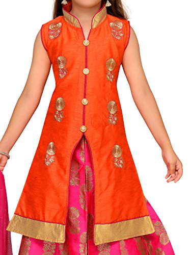 Image of Aarika Girl's Long Jacket, Lehenga And Dupatta Set