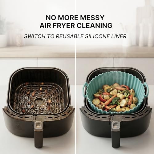 Image of DALUCI Air Fryer Liners Silicone Basket for Air Fryer | Reusable Non Stick Baking Tray with Handles | Heat Resistant Easy Clean Air Fryers Accessories - Round (8 Inch, Pack of 2)