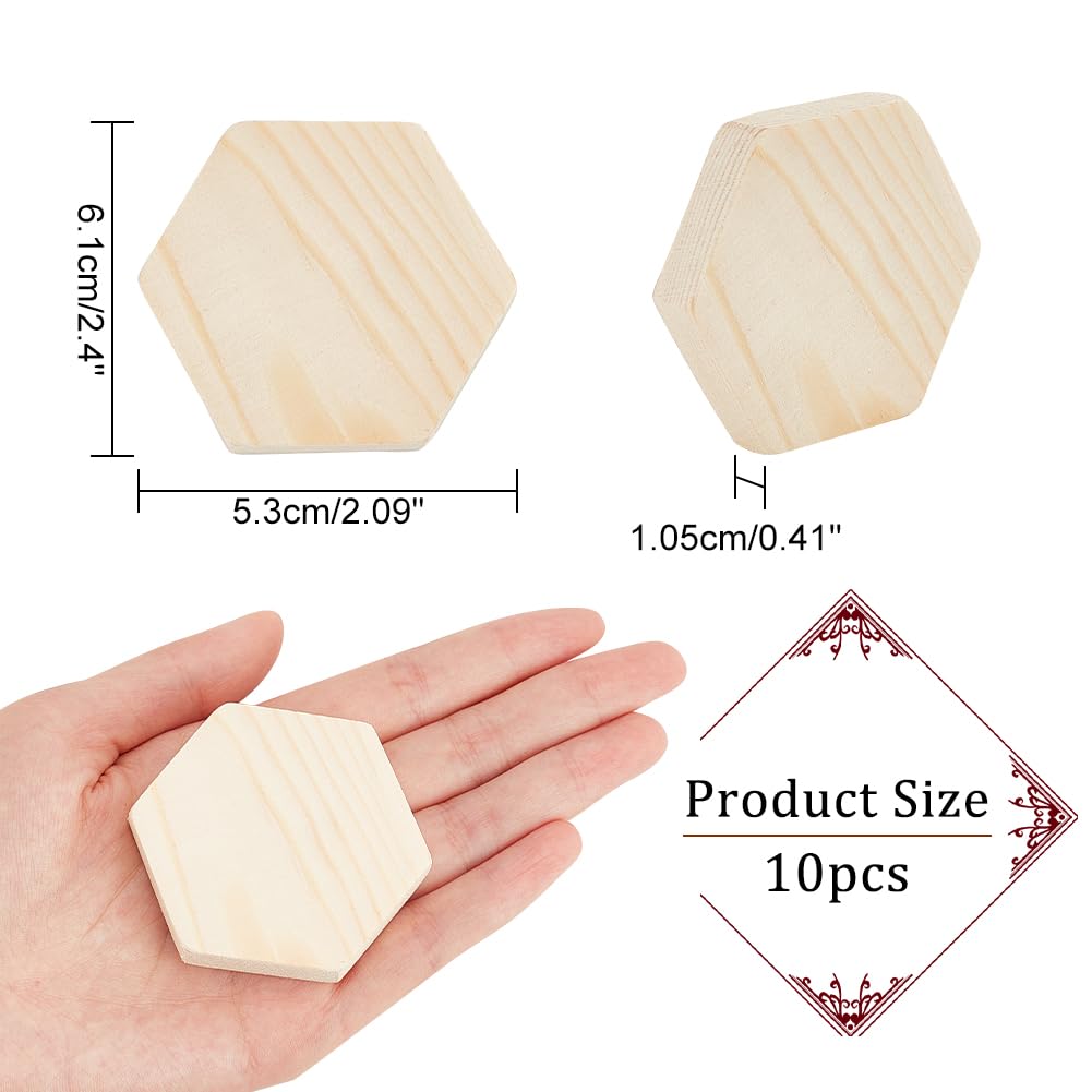 10 Stück Sechseck-Holzscheiben – Unlackiert, Ca. 61x53 Mm, Aus Kiefernholz, Zum Bemalen & Basteln
