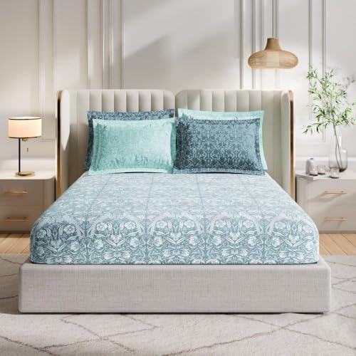 Image of Wakefit Cotton Fitted Bedsheet | 300 TC Elastic Fitted Sheet, King Bed Bedsheet With 2 Pillow Covers | Jaqueline - 72X72 Inches,Multi