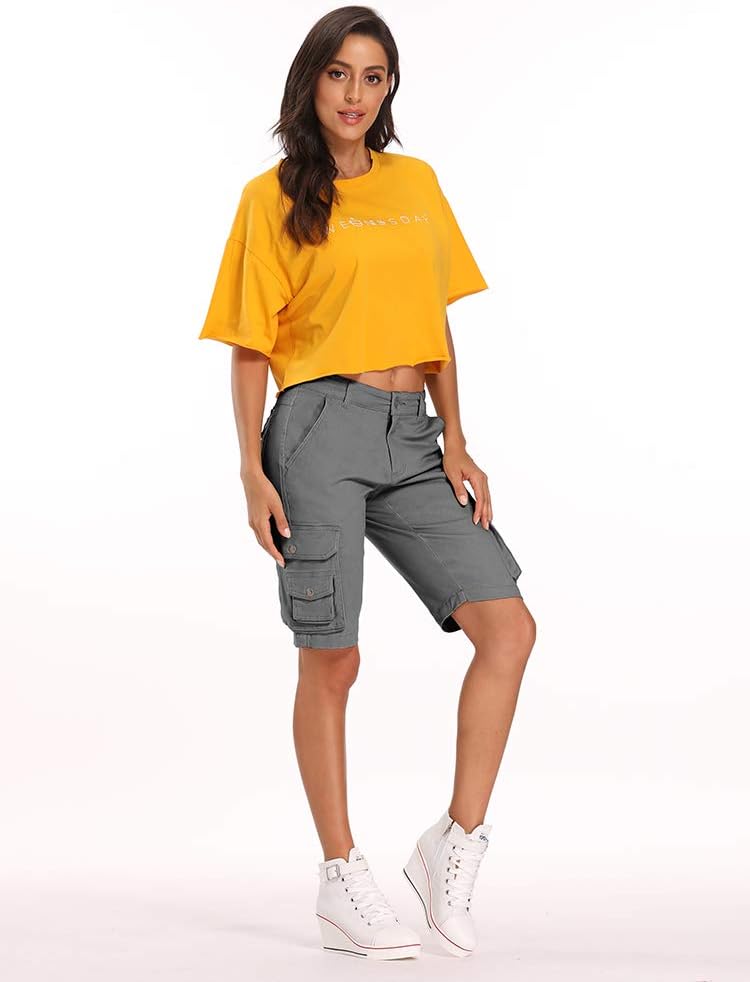 Mesinsefra Women's Casual Cargo Shorts,Bermuda Cotton Relaxed Fit Casual Multi-Pocket