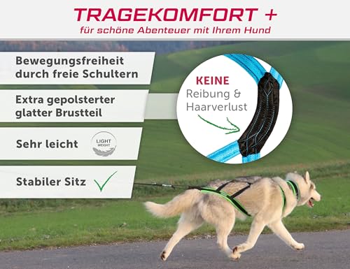 LASALINE Hunde Zuggeschirr X Back für Canicross Hundesport Dogscooter Bikejöring Schlitten in Schwarz Hellblau