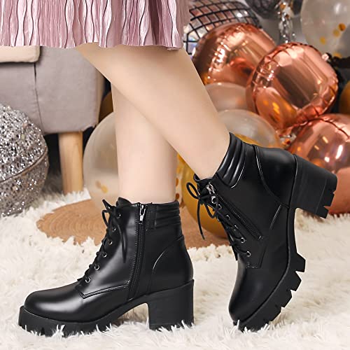 Perphy Platform Ankle Boots Lace Up Chunky Heel Combat Boots for Women2