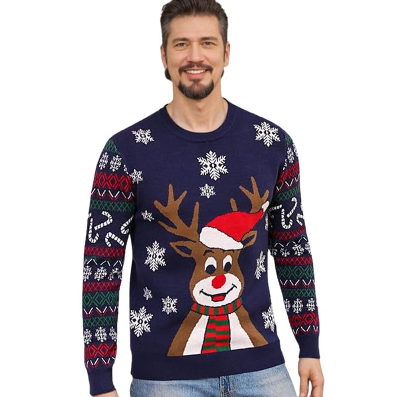 elaccent Men's Slim Fit Wool Blend Round Neck Christmas Sweater with Long Sleeves-picture-21