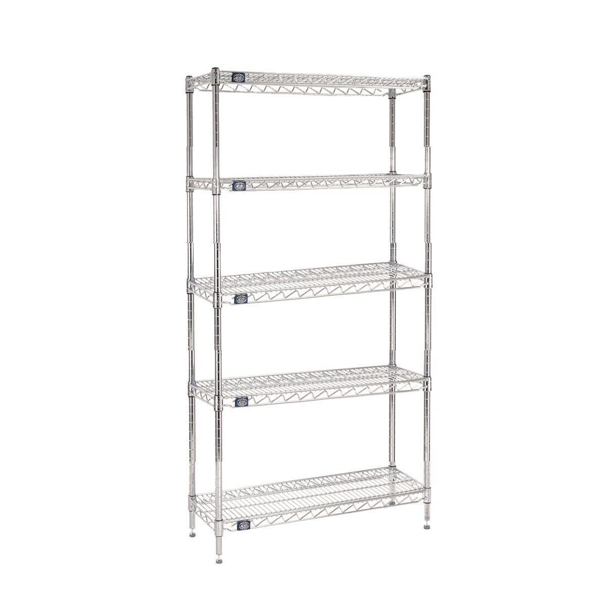 Nexel - 18" x 30" x 74", 5 Tier, NSF Listed Adjustable Wire Shelving, Unit Commercial Storage Rack, Chrome, Leveling feet