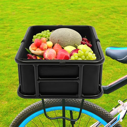 Fahrradkorb Hinten Abnehmbar Großer Bike Basket Metall-Gepäckträgerkorb für E-Bike, Fahrrad mit Gepäcknetz Innenfutter Hundekorb für Einkaufen Picknick Schwarz