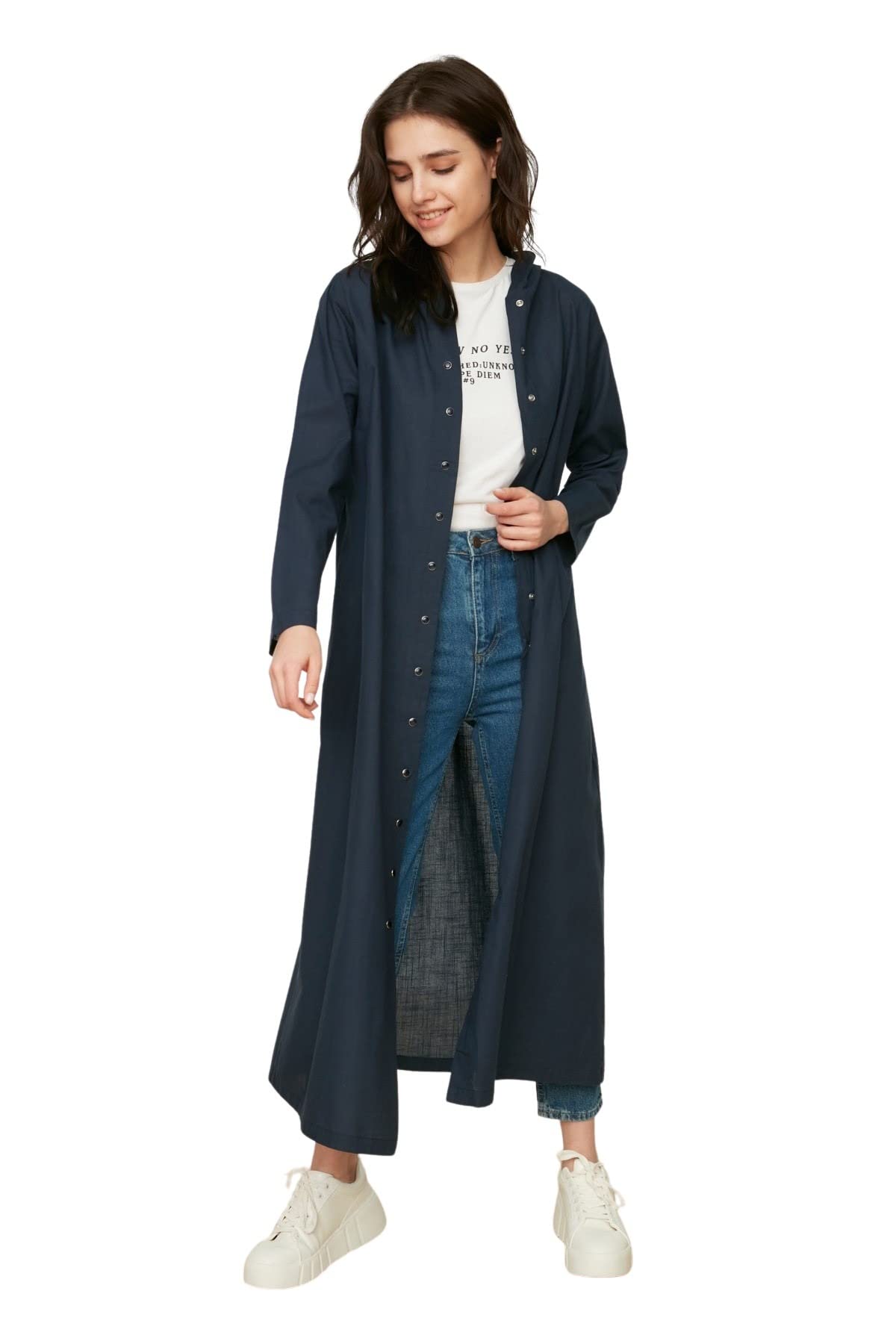 TrendyolNavy Blue Tile Hooded Snap Closure Weaving Cap & Ferace Tctss21Kf0006