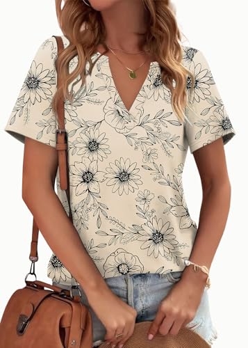 Image of WEESO Womens Tops Summer Short Sleeve V Neck Blouses Business Casual Loose Fit Tshirts Trendy Fashion Outfits