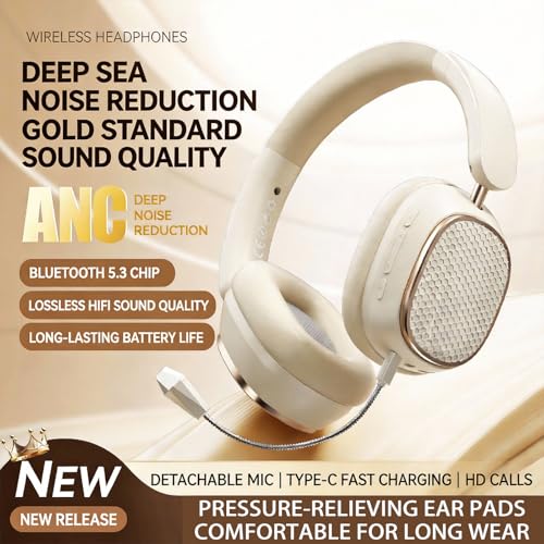 Image of Wireless Bluetooth Headphones with Active Noise Cancelling (Up to 48dB),60H Playtime,Hi-Res Audio,40mm Drivers,Spatial Sound,Foldable,Detachable Mic(Wired /Wireless Use),M12 Khaki.