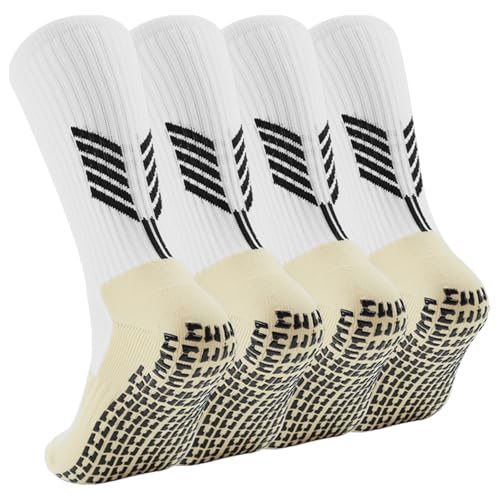 4 Pairs Soccer Socks with Non-Slip Grip, Men's Athletic Socks for Football Basketball