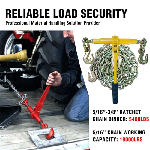 Image of Ratchet Chain Binders - Heavy Duty 5 /16 inch -3 /8 inch Load Binders with Grab Hooks,9200 lbs Working Load Limit, 4-Pack, for Grade 70 Transport Chains,Ideal for Towing,Hauling,and Flatbed Trailers