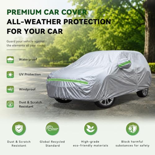 Image of AUQDD 6-Layers Premium SUV Car Cover Waterproof All Weather Weatherproof UV Sun Protection Snow Dust Storm Resistant Outdoor Exterior Custom Form-Fit Full Padded Car Cover with Straps 205 inch-216 inch K10