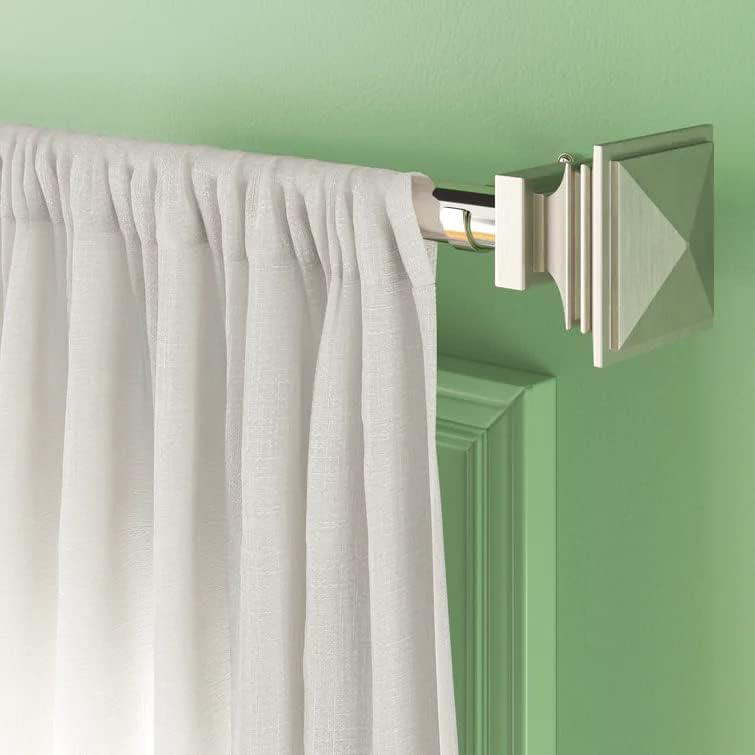 Deco Window 1 Inch Adjustable Satin Silver Curtain Rod for Windows & Doors Curtains with Square Finials & Brackets Set - 36 to 66